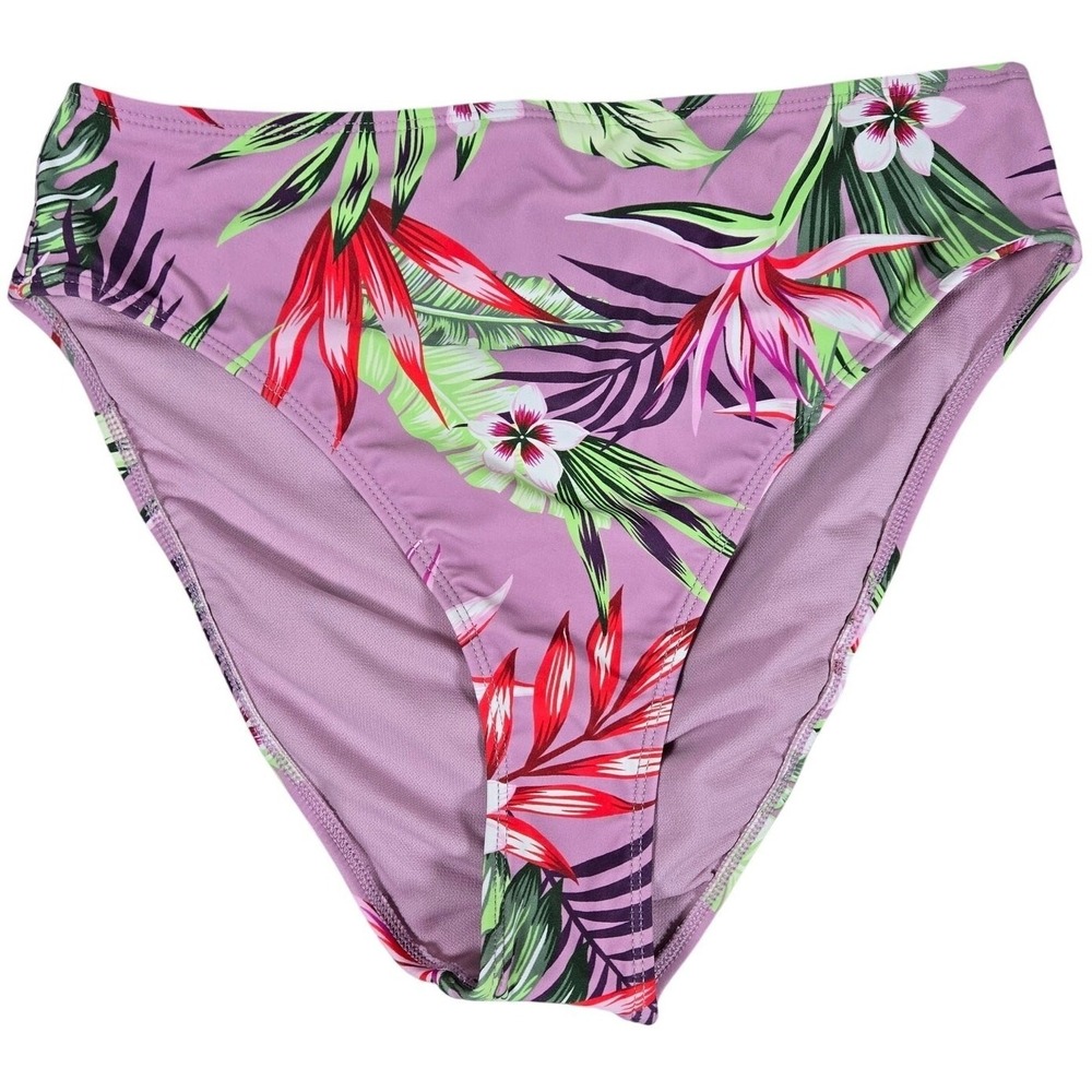 Salt + Cove High-Waist Floral Swim‎ Bottom in Tropicali Dusty Violet L